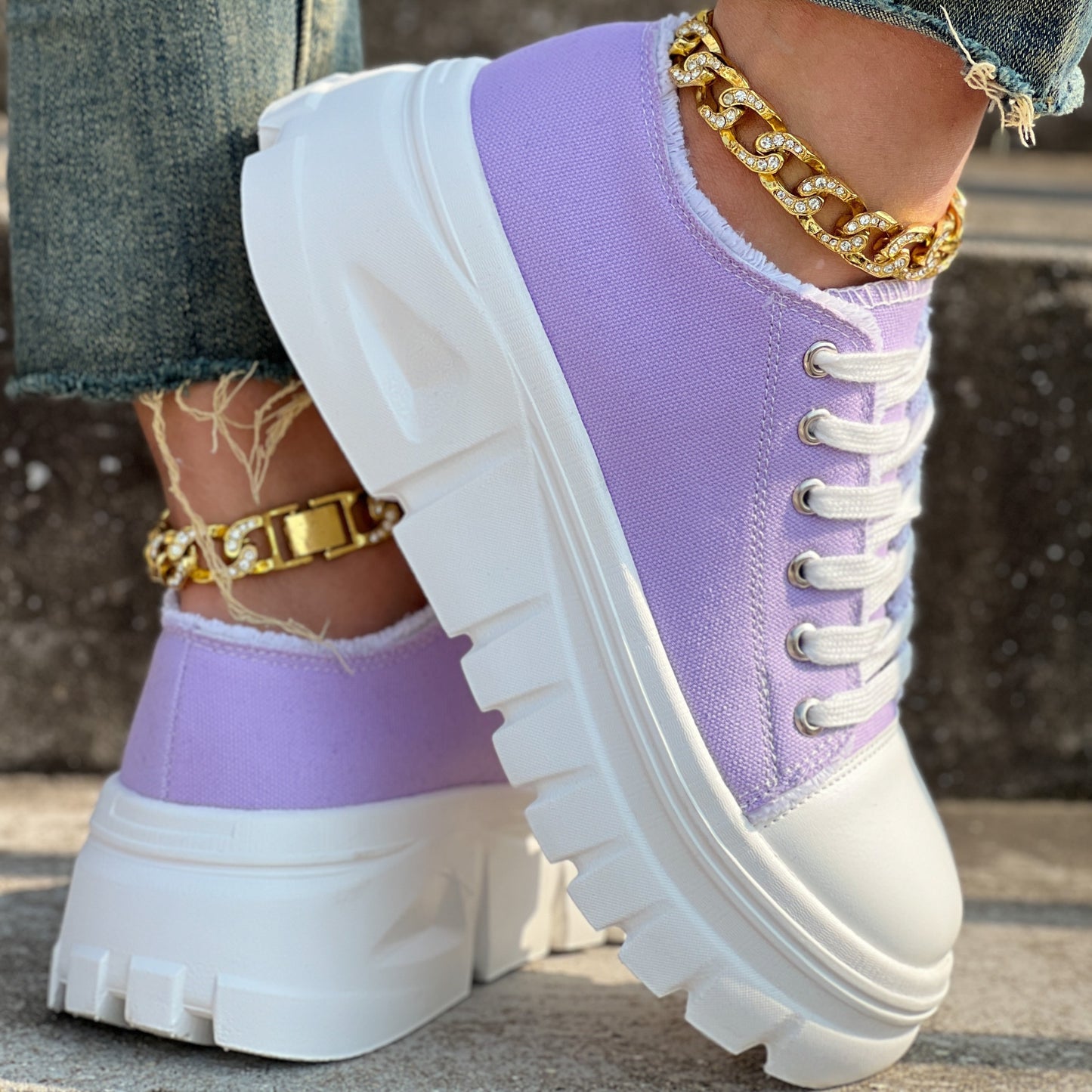 Women's Solid Color Casual Shoes, Lace Up Platform Soft Sole Shoes, Low-top Canvas Walking Shoes