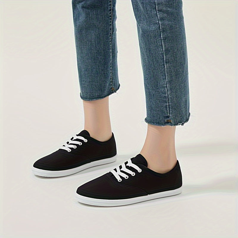 Women's Solid Color Trendy Shoes, Lace Up Lightweight Soft Sole Casual Shoes, Low-top Canvas Shoes