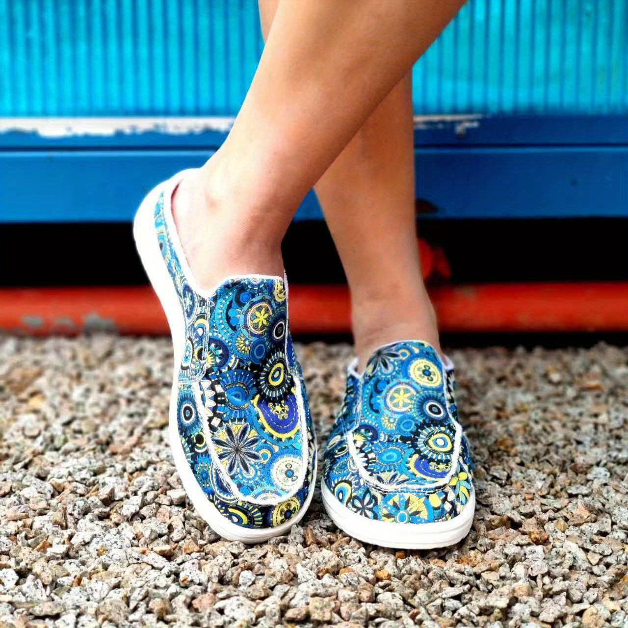 Women's Floral Print Canvas Shoes, Slip-on Round Toe Lightweight Casual Shoes, Women's Comfy Walking Flat Shoes