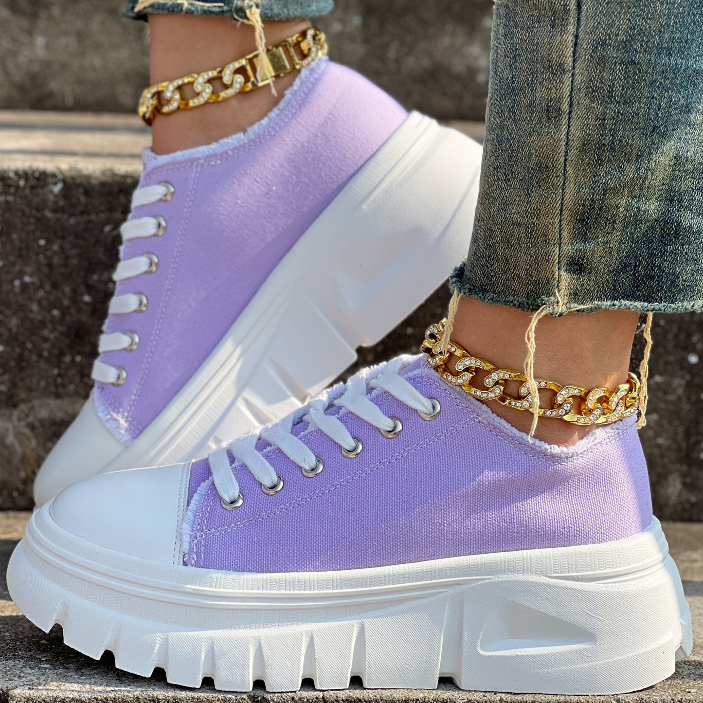 Women's Solid Color Casual Shoes, Lace Up Platform Soft Sole Shoes, Low-top Canvas Walking Shoes